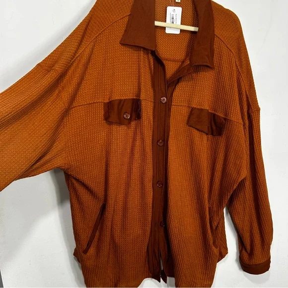 Haptics NWT Burnt Orange Waffle Knit Shacket H19 - Picture 3 of 6
